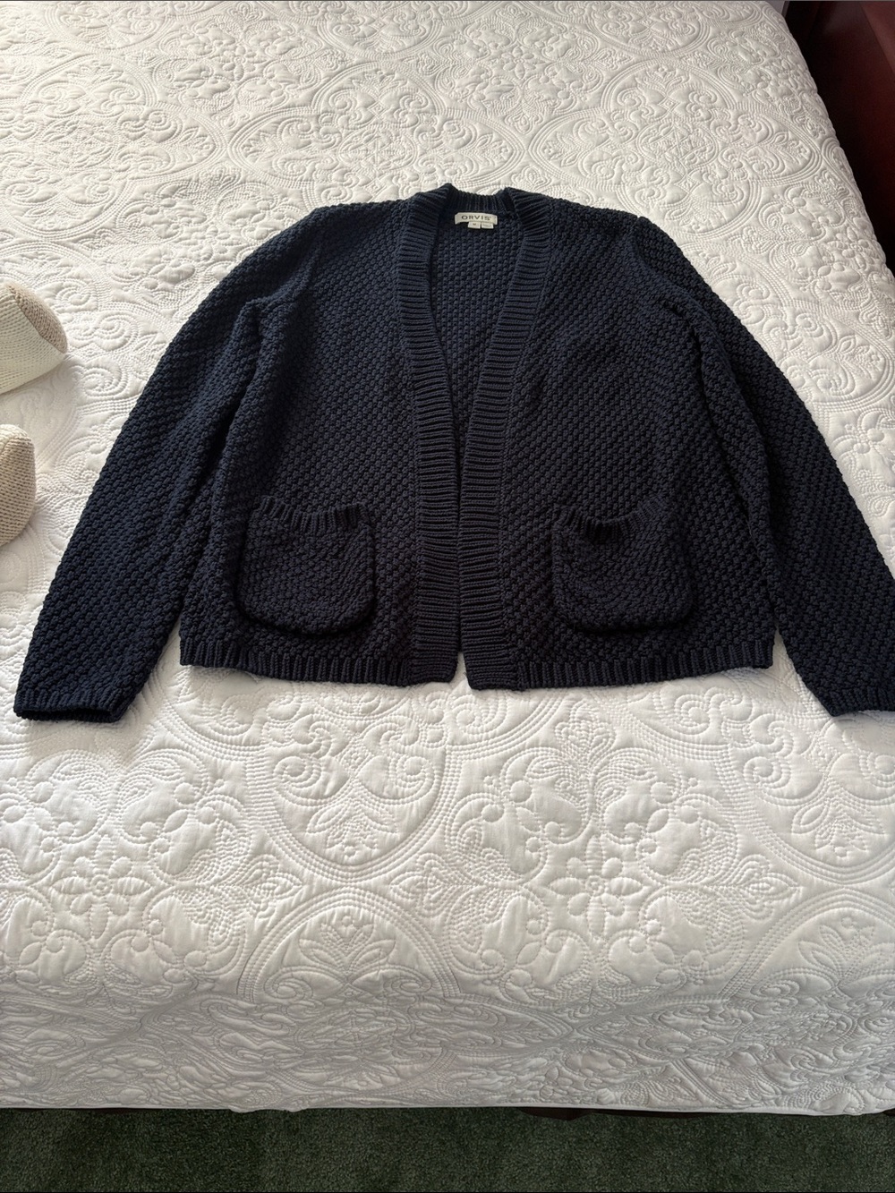 Orvis Dark Navy Chunky Knit Open-Front Cardigan
